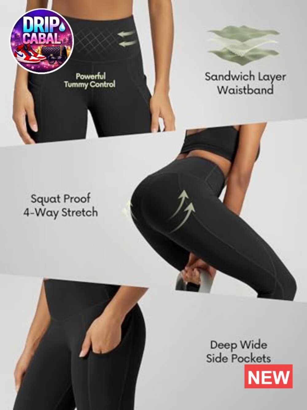 High Waisted Yoga Capris with Pockets, Tummy Control Non See Through Workout - Picture 6 of 7